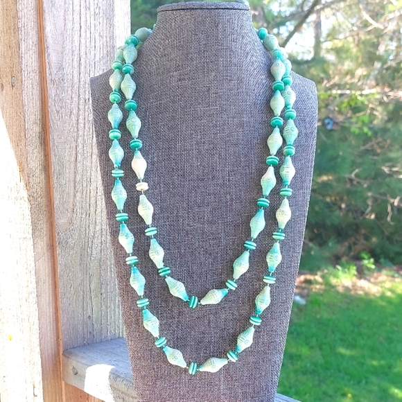 Vintage Mint Green 48" Long Plastic Bead Necklace - Picture 1 of 4